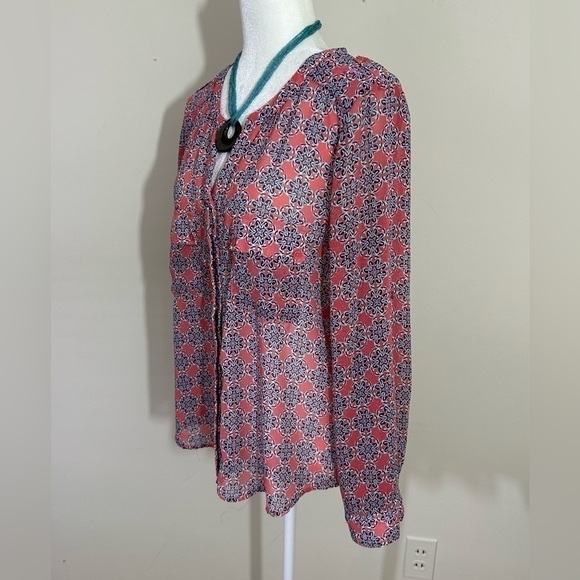 Collective Concepts sz L P top, shirt blouse mini print lightweight long sleeve - Picture 5 of 13